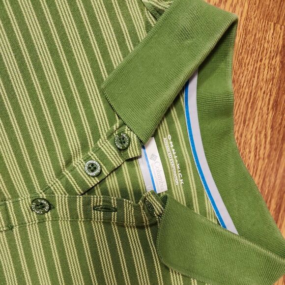 Columbia Omni-Wick Mens Large Performance Golf Polo Shirt Green Striped Casual - Picture 4 of 8